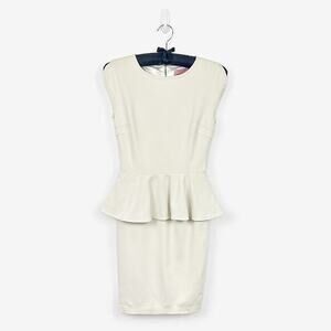 Ted Baker Cammii Peplum Dress US 4 Ivory Preppy Office Old Money Quiet Luxury